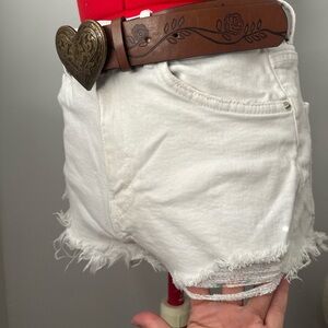 Zara White Frayed Hem Jean Shorts